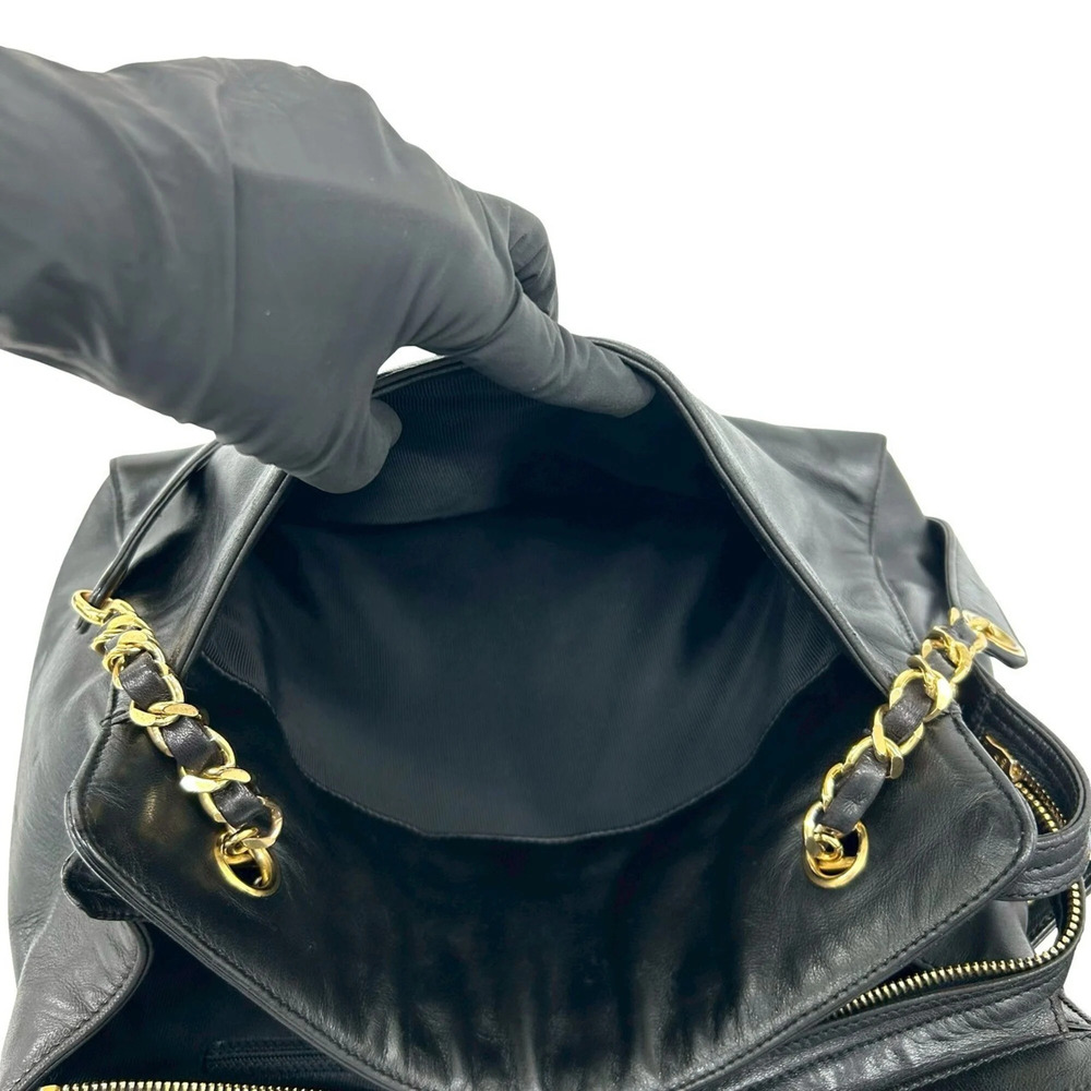 CHANEL Vintage Black Lambskin Leather Logo Shoulder Bag - Picture 10 of 10